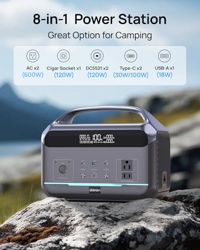 Portable Power Station, Outdoor 288Wh(90,000mAh) LiFePO4 Battery, 600W(1200W Surge) AC Outlets, 1.7H Fast Charging Solar Generator for Camping