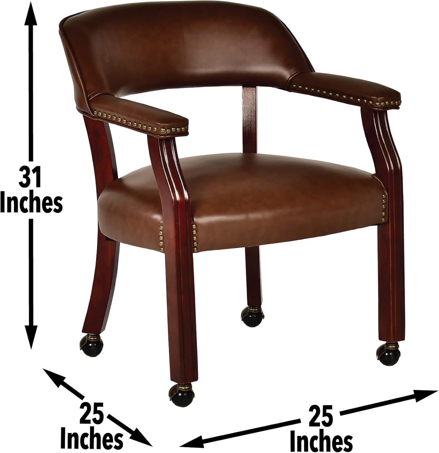 Steve Silver Company Tournament Casters Captains Chair, 25D x 25W x 31H in, Brown