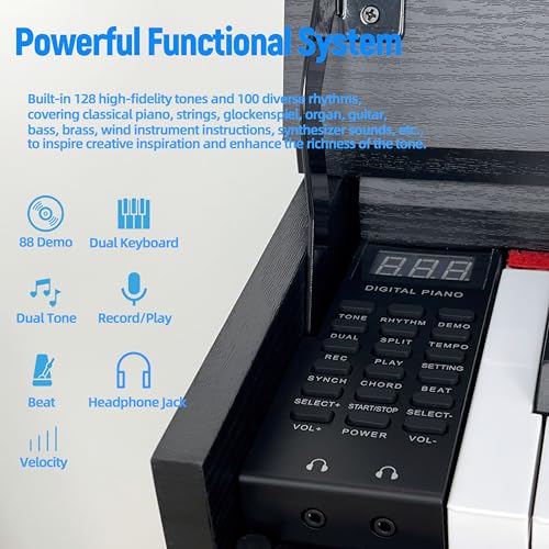 Digital Piano 88 Keys,Keyboard Piano,Touch-Sensitive,Electric Piano,Semi Weighted,Upright,Acoustic,Beginners,Adults,Full Size,Stand,Pedal