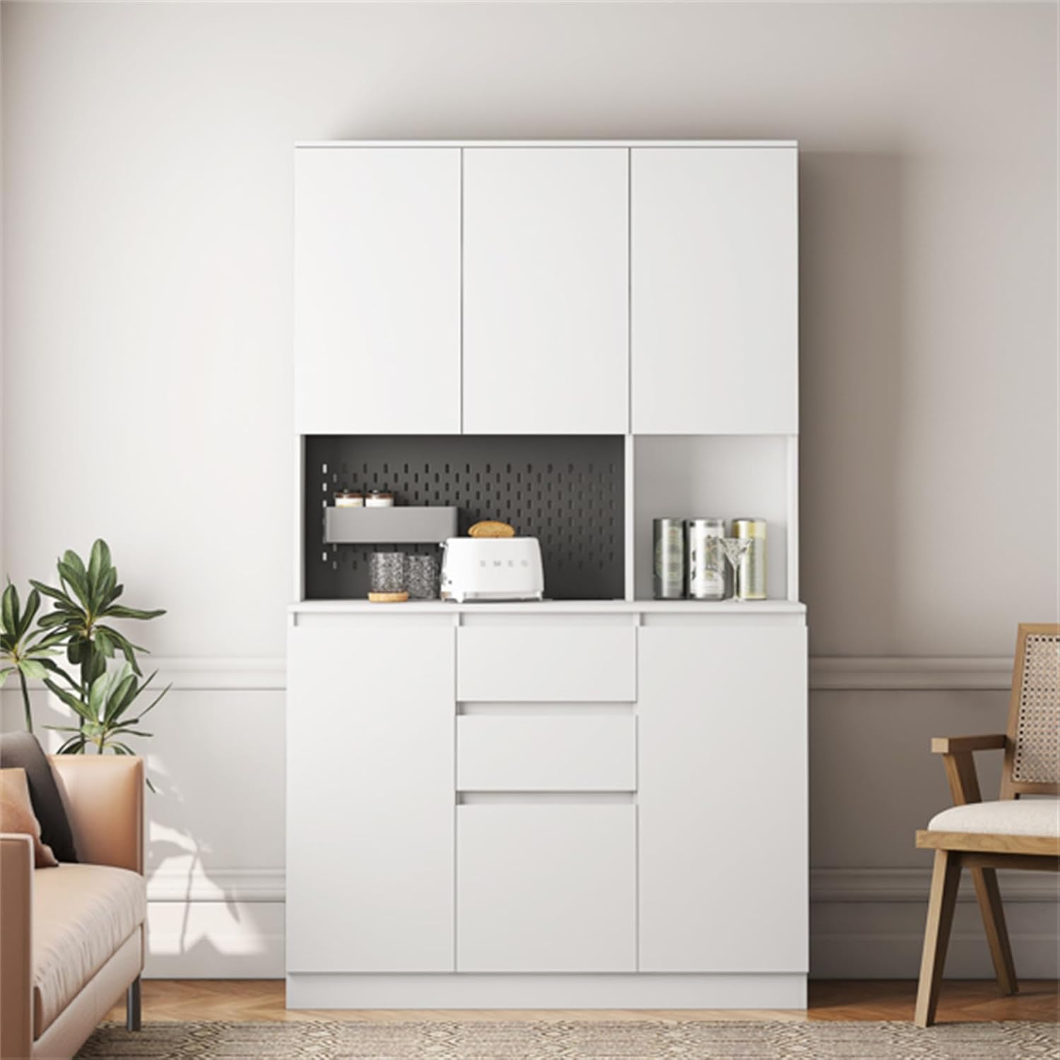 74" Kitchen Pantry Cabinet with Charging Station,Freestanding Buffet Cupboards Sideboard with Drawer