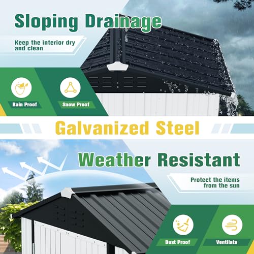 Flamaker Storage Shed Waterproof Metal Garden Shed with Lockable Door Utility Tool Shed Outdoor Storage for Backyard, Patio and Lawn (5 x 3 FT)