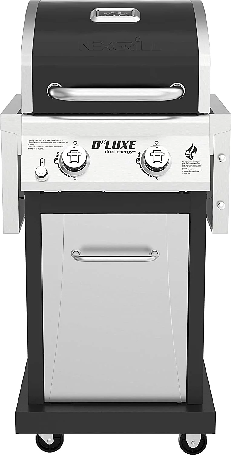 Nexgrill Deluxe 2-Burner Propane Gas Grill w/ 2 Foldable Shelves, Outdoor Cooking, Patio, BBQ, Silver & Black
