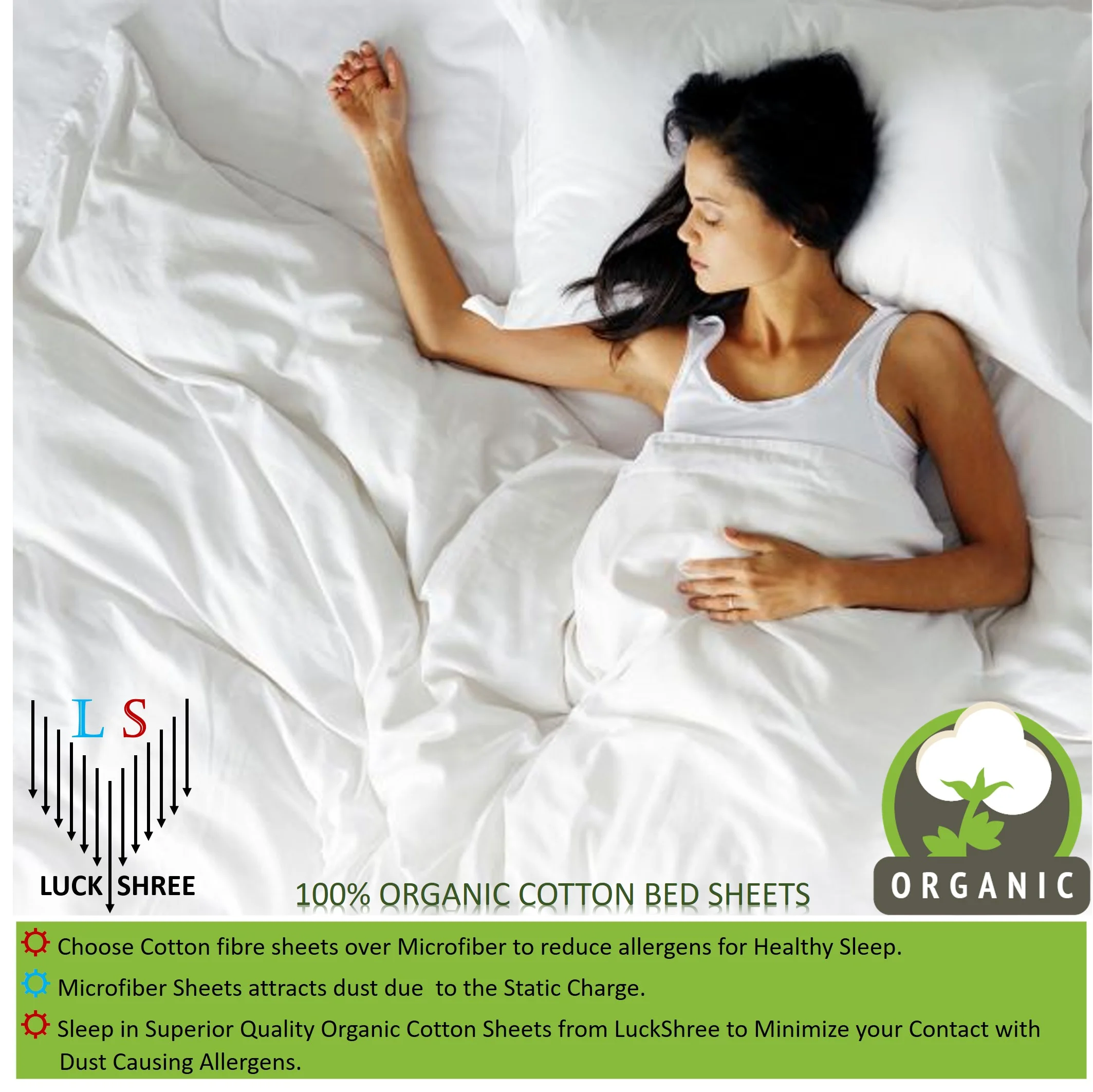 Split Head King 34" Size Organic Cotton Sheet Set- 100% Organic 800-Thread-Count - 18" Deep Pockets 800TC Organic Sheets - White
