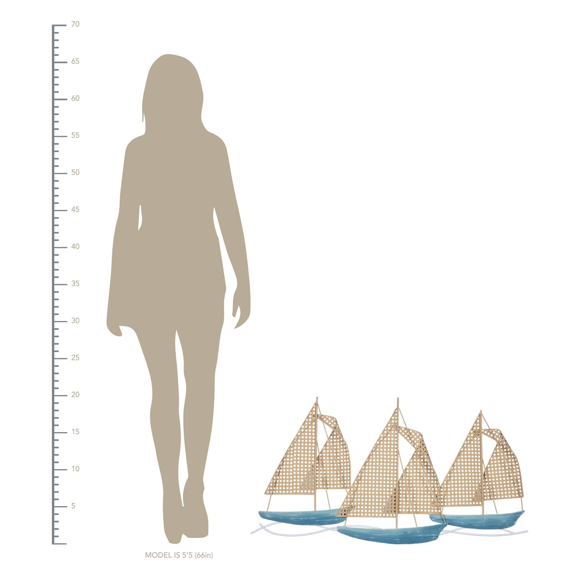 Stratton Home Decor Coastal Cane Webb Sailboats Centerpiece Wall Decor - 37.00 x 2.00 x 19.70