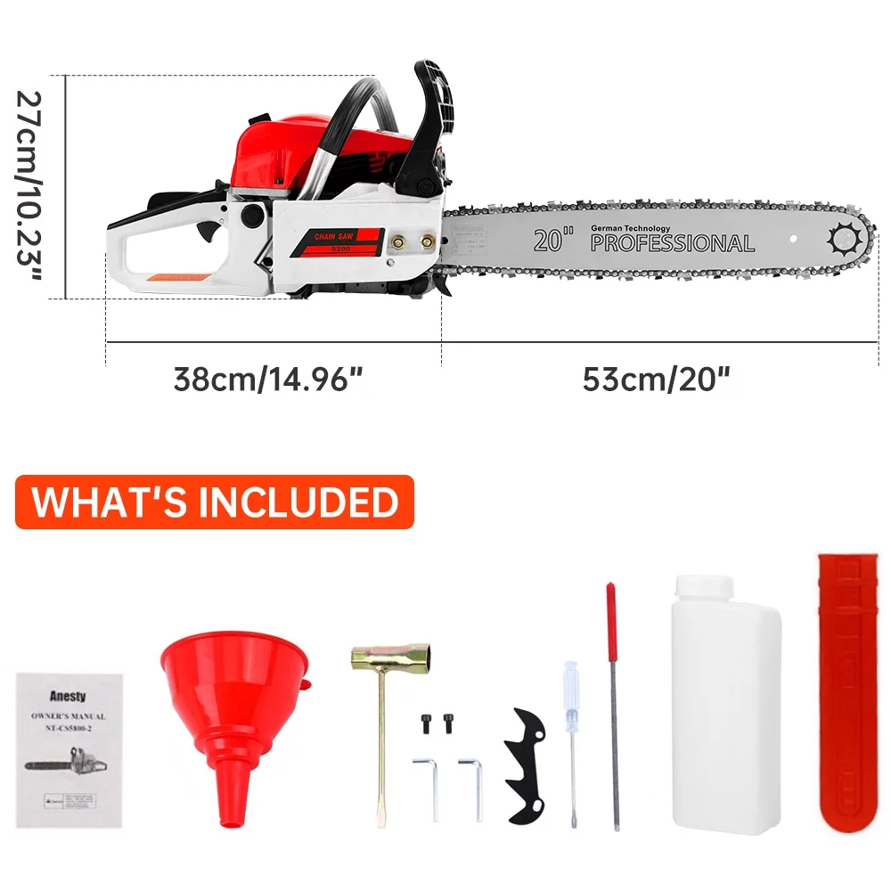 TOPTENG Gasoline Chainsaw with 22 in. Bar 52CC Engine 2-Cycle Gas Powered Chainsaw for Farm/Garden/Ranch/Firewood