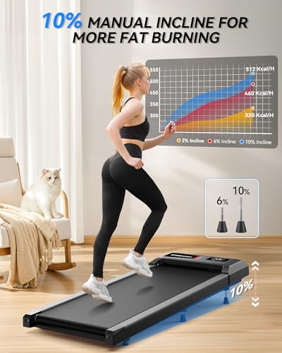 Walking Pad with Incline, Walking Pad Treadmill 300lb Capacity, Under Desk Treadmill Works with KINOMAP WELLFIT