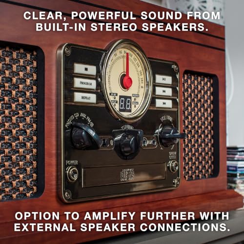 Victrola The Quincy 6-in-1 Bluetooth Record Player & Multimedia Center with Built-in Speakers &ndash; 3-Speed Turntable, CD & Cassette Player