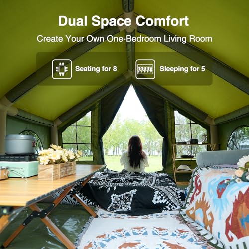 2025 Upgraded Waterproof Inflatable Camping Tent, Large Blow-Up Air Tent, No Assembly Needed Luxury Glamping House, Oxford Fabric