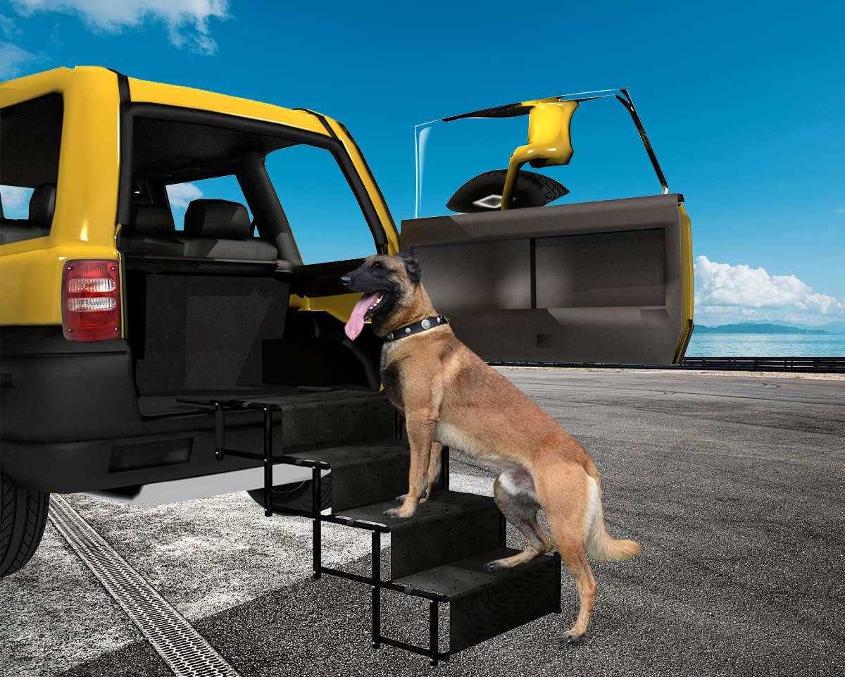 Adjustable Pet Ramp for All Dogs and Cats - Folding Portable Dog Ramp for Couch or Bed with Non Slip Carpet Surface