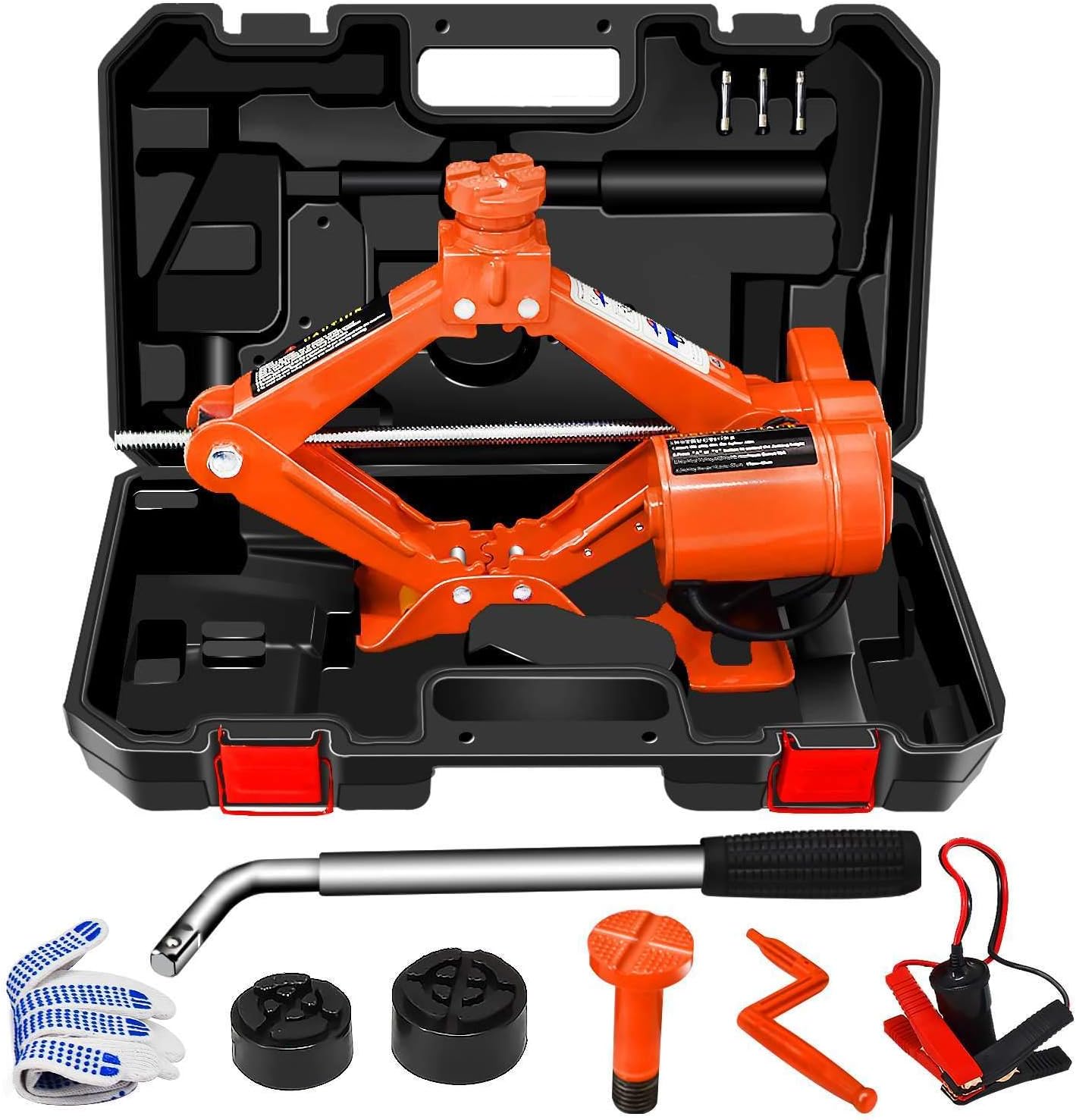 Electric Car Jack 3 Ton 12V Lifting Range 4.7-16.5in Orange Scissor Jack with Manual Wrench for Car/SUV/Sedan