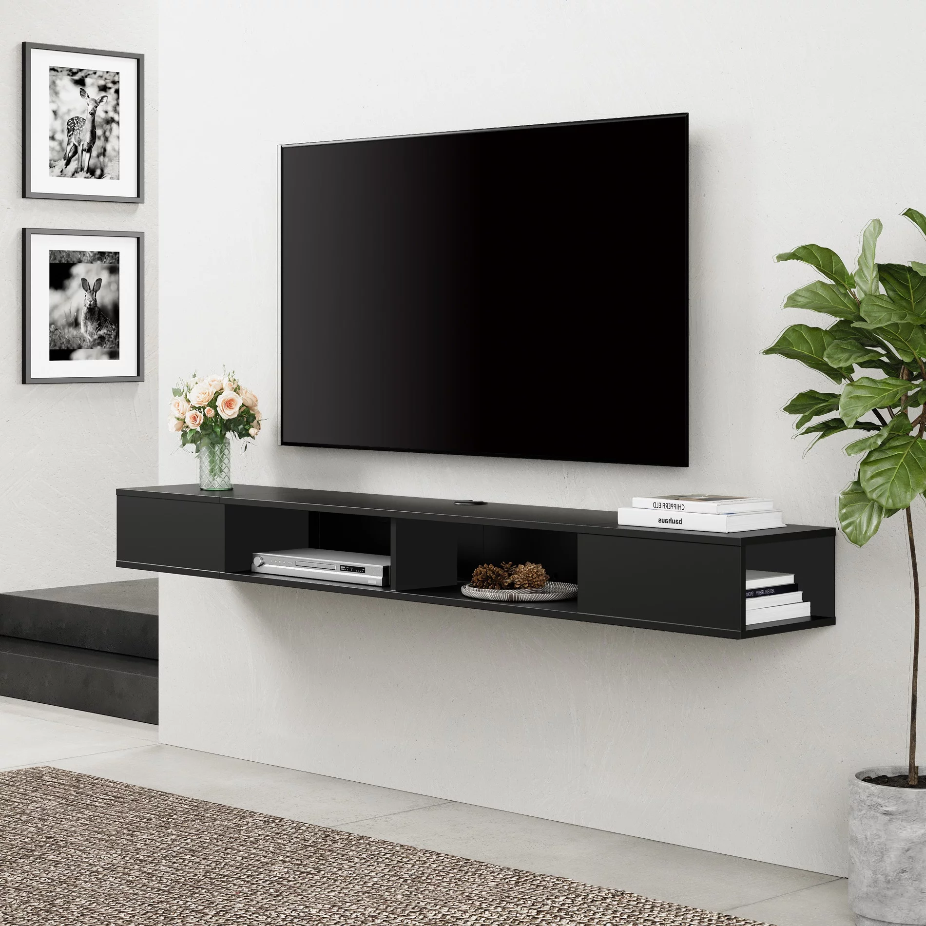 70 inch Floating TV Stand for Living Room, Black