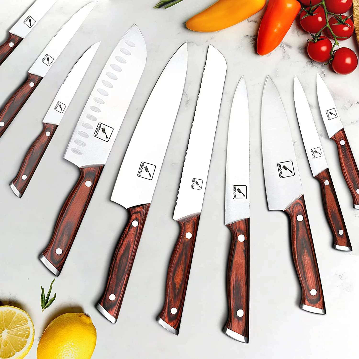 imarku | 16-Piece Knife Set Professional Japanese Kitchen Knife Set with Block German High Carbon Steel