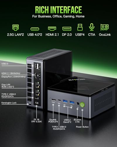 GMKtec Gaming Mini PC AMD Ryzen 9 8945HS (Turbo 5.1GHz) 32GB DDR5 2TB SSD, Computers PC Oculink, Dual NIC LAN 2.5G, WiFi 6, USB3.2, USB-C 4.0, BT5.2