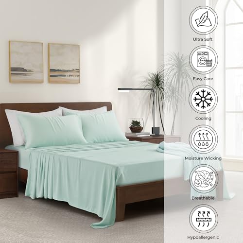 Luxury Bamboo Market | Queen Size Bed Sheet Set | 100% Viscose Made from Bamboo | Organically Grown | Ultra Soft | Cooling Sheets for Hot Sleepers |
