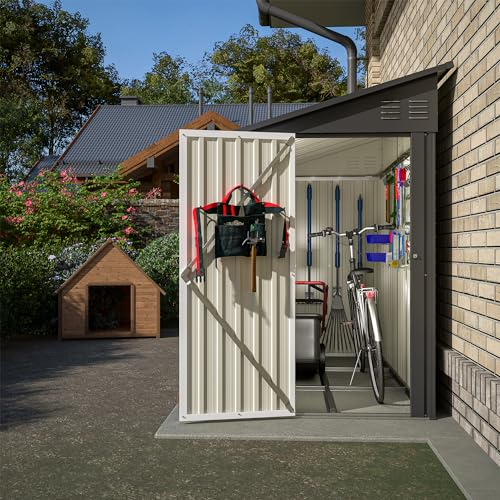 4×8 FT Outdoor Metal Storage Shed,Heavy-Duty Lean to Storage Shed with Floor Base,Garden Tool Metal Storage House W/Lockable Door and 2 Air Vents