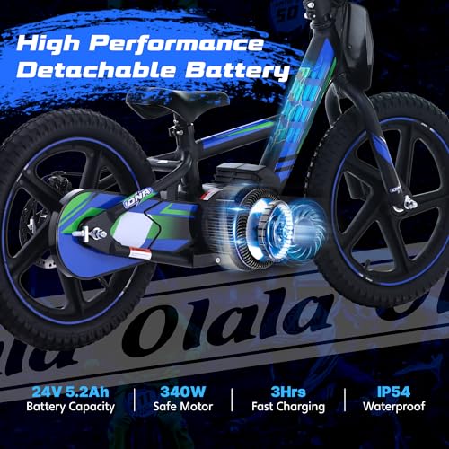 OLALA Electric Dirt Bike for Kids Aged 3-6, 170W Racing Grade Electric Motorcycle, New Aluminum Frame with 2 Power Modes, 24V Detachable Battery