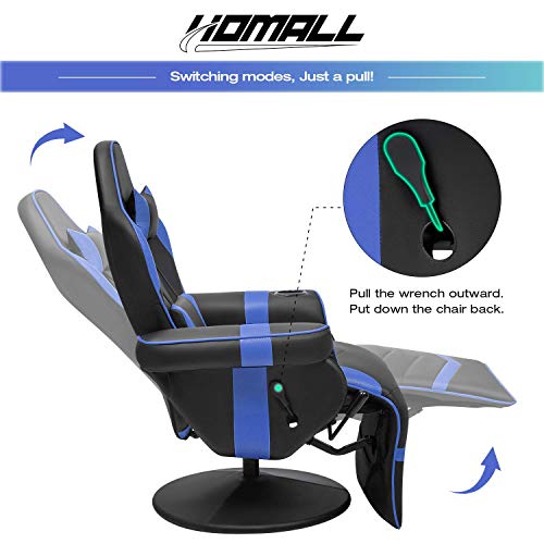 Homall Computer Racing Style Pu Leather Ergonomic Adjusted Reclining Video Gaming Single Sofa Chair with Footrest Headrest and Lumbar Support (Black)