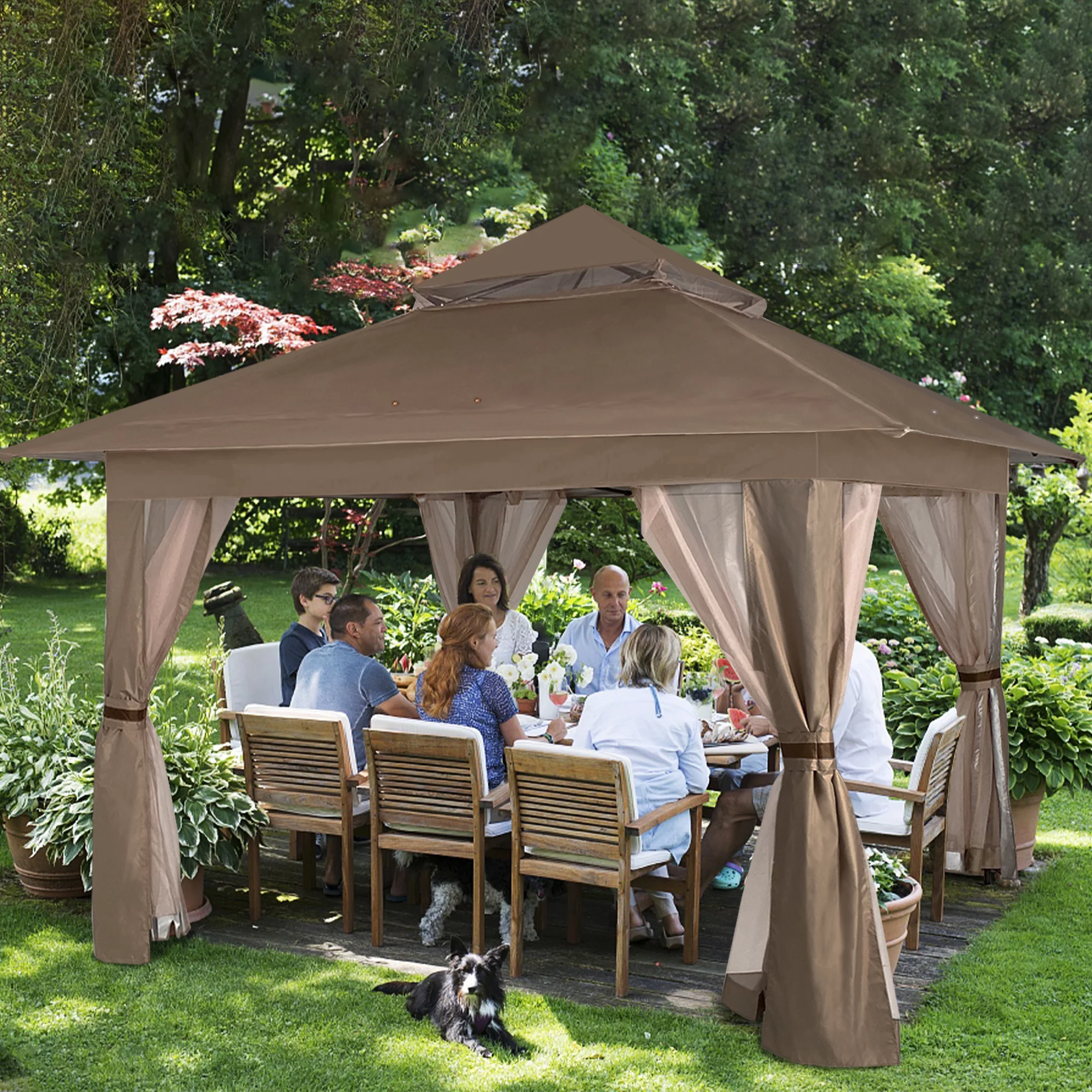 ABCCANOPY 13'x13' Gazebo Tent Outdoor Pop up Gazebo Canopy Shelter with Mosquito Netting, Brown
