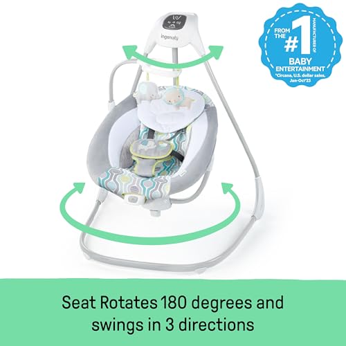 Ingenuity SimpleComfort Lightweight Compact 6-Speed Multi-Direction Baby Swing, Vibrations & Nature Sounds, 0-9 Months 6-20 lbs (Pink Cassidy)