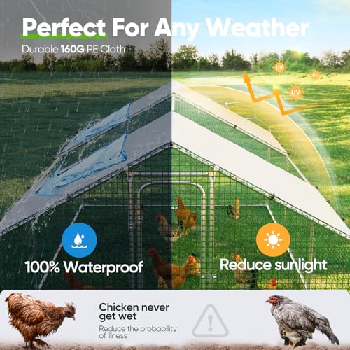 Quictent Large Metal Chicken Coop Run for 10+ Poultry with Galvanized Hardware Cloth and Waterproof Roof Cover