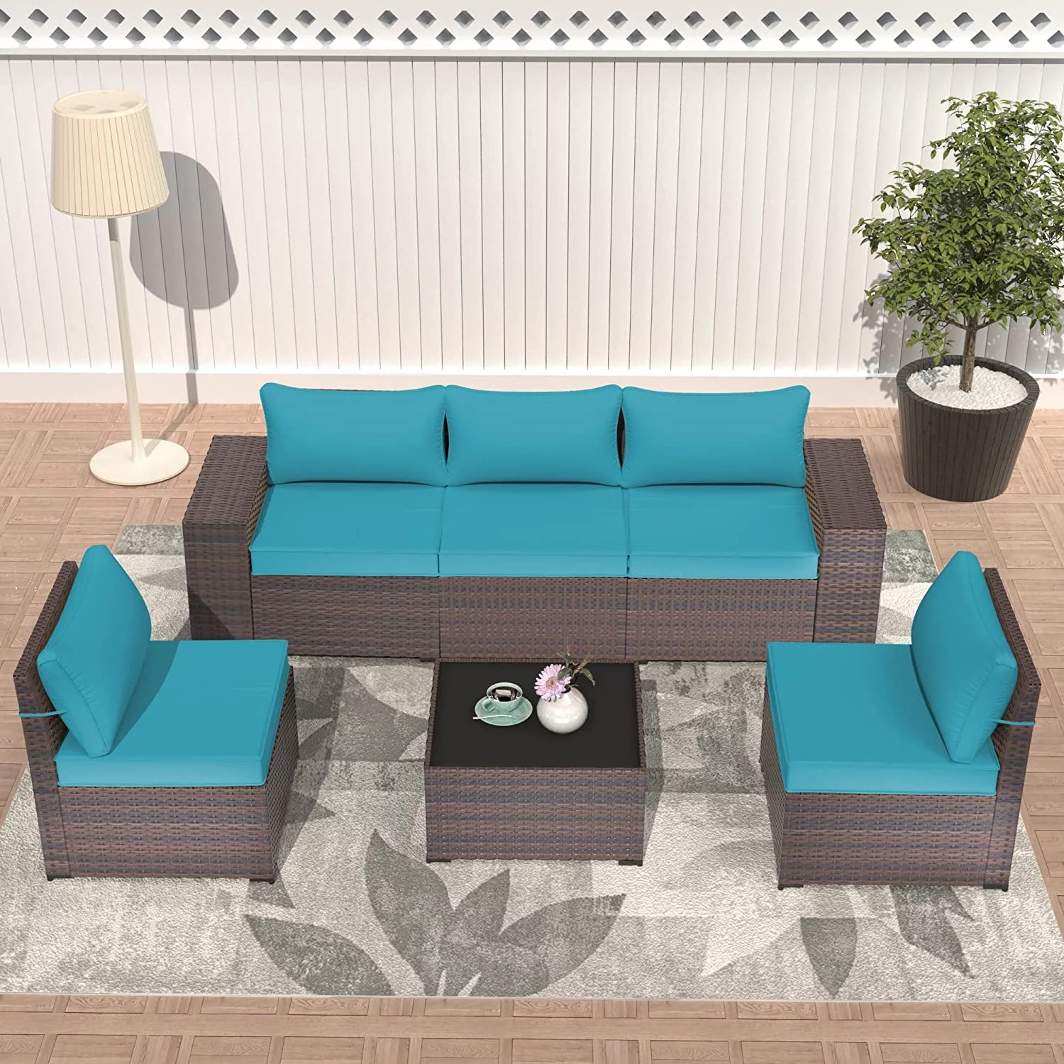ALAULM Outdoor Patio Furniture Set, 6 Pieces Outdoor Sectional Furniture High Backrest Patio Sofa