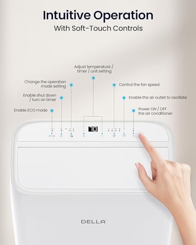 Della 14000 BTU Smart Inverter Ultra Quiet Energy-Saving Portable Air Conditioner, Cools Up To 450 Sq. Ft, with Remote & App Control