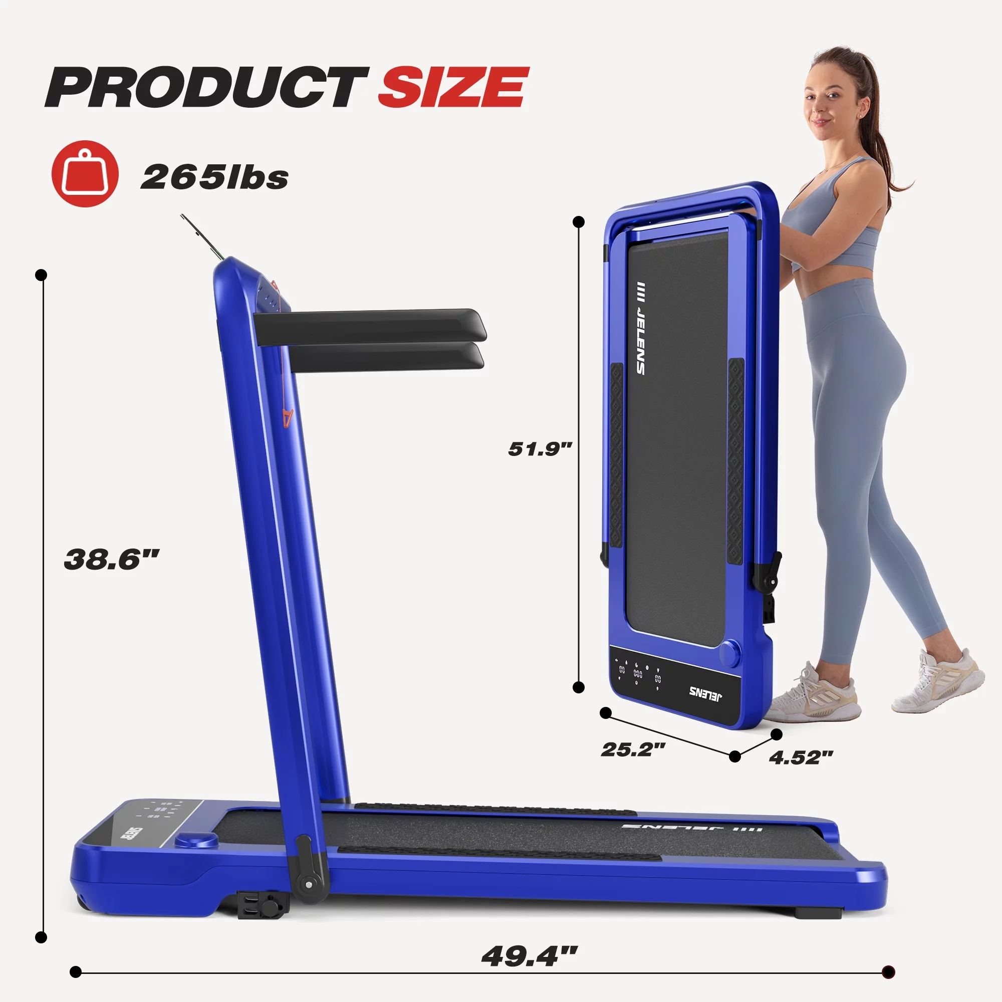 JELENS 2 in 1 Incline Treadmill Under Desk Walking Pad 2.5HP Home Folding Treadmills with Gesture Sensing Control