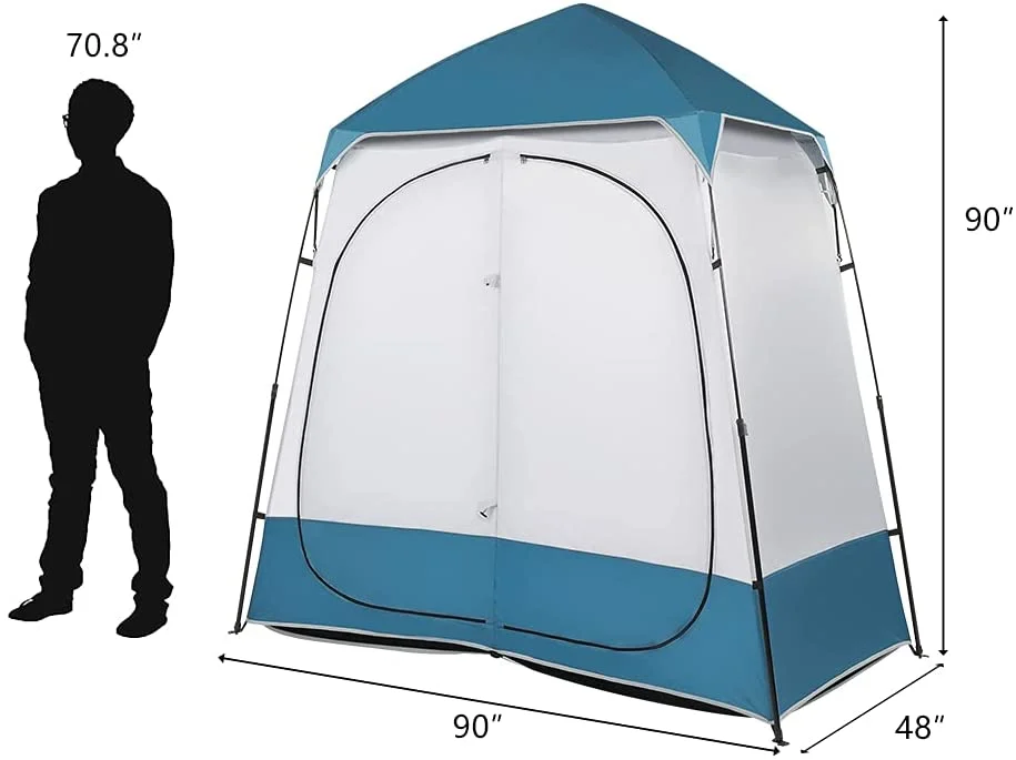 VINGLI 2 Room Shower Tent, 7.5 FT Instant Pop Up Shelter with Carrying Bag, Privacy Changing Room Tent,Perfect for Portable Toilet, Camping, Dressing