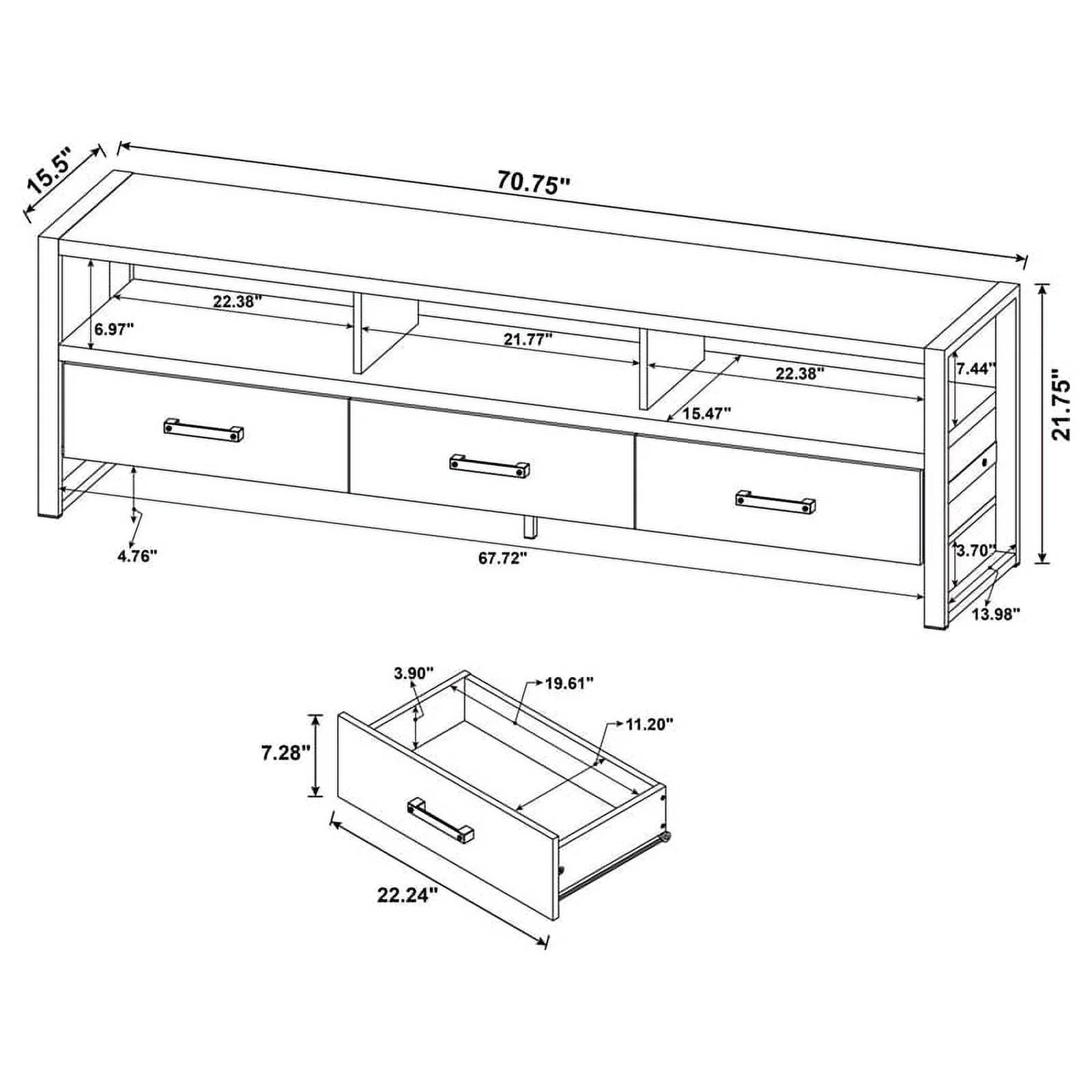 Coaster 3-Drawer Farmhouse Wood TV Stand for TVs up to 75" in Dark Pine Brown