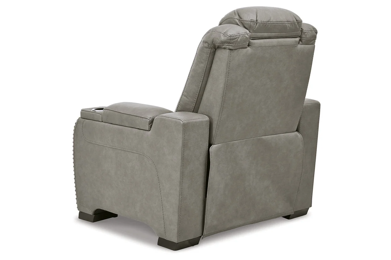Signature Design by Ashley The Man-Den Leather Power Recliner in Gray