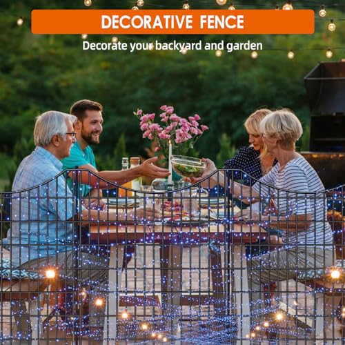 18 Panels No Dig Decorative Fence with Gate, 33 in(H) X 40.5 ft(L) Tall Garden Fence Animal Barrier, Rustproof Metal Wire Edging Border