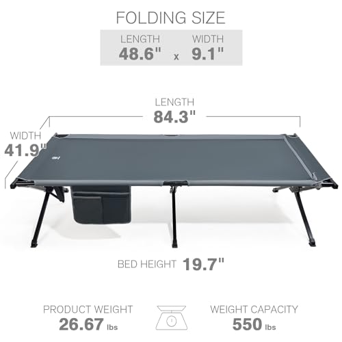 EVER ADVANCED Extra Wide Camping Cot for Adults Oversized XXL Sleeping Cots Folding Cot Bed with Carry Bag, 84.3" L x 41.9" W, Support to 550 lbs