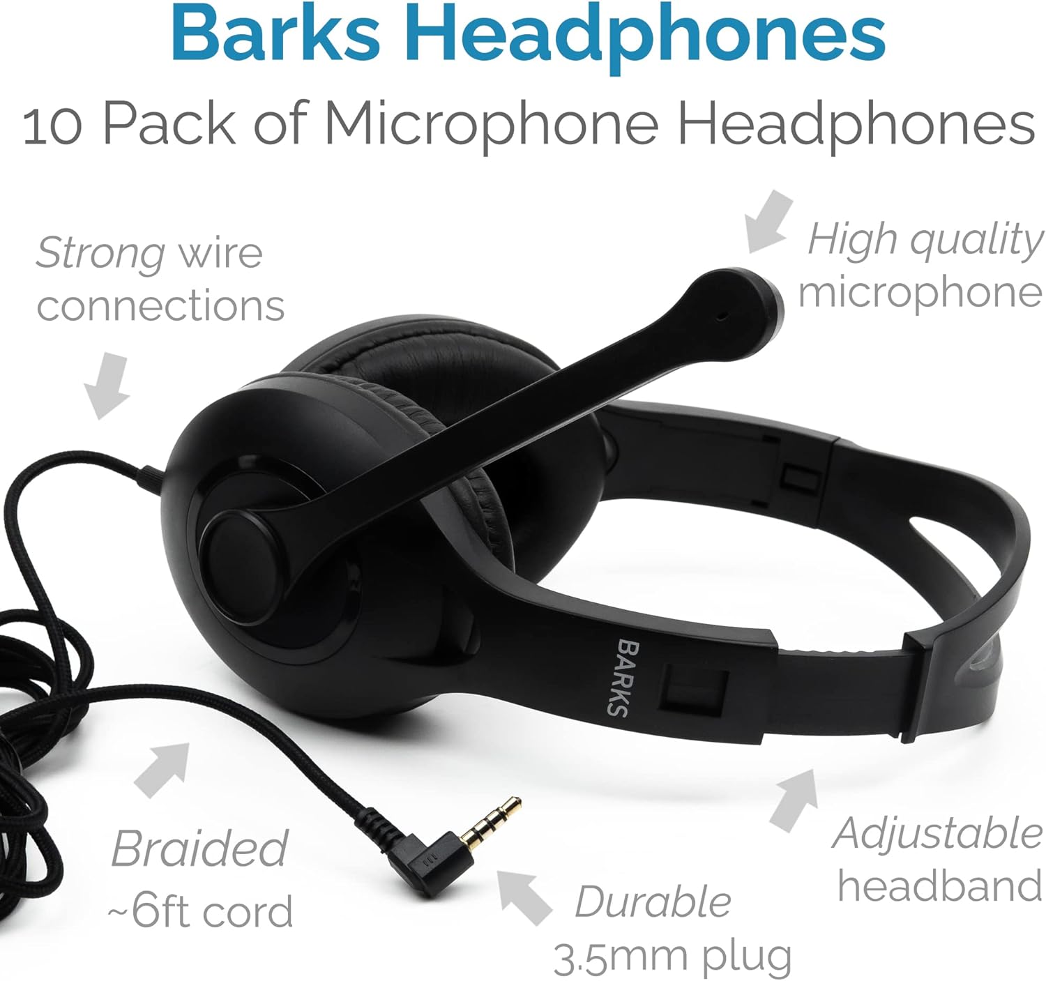 Bulk Classroom Headphones with Microphone (10 Pack)