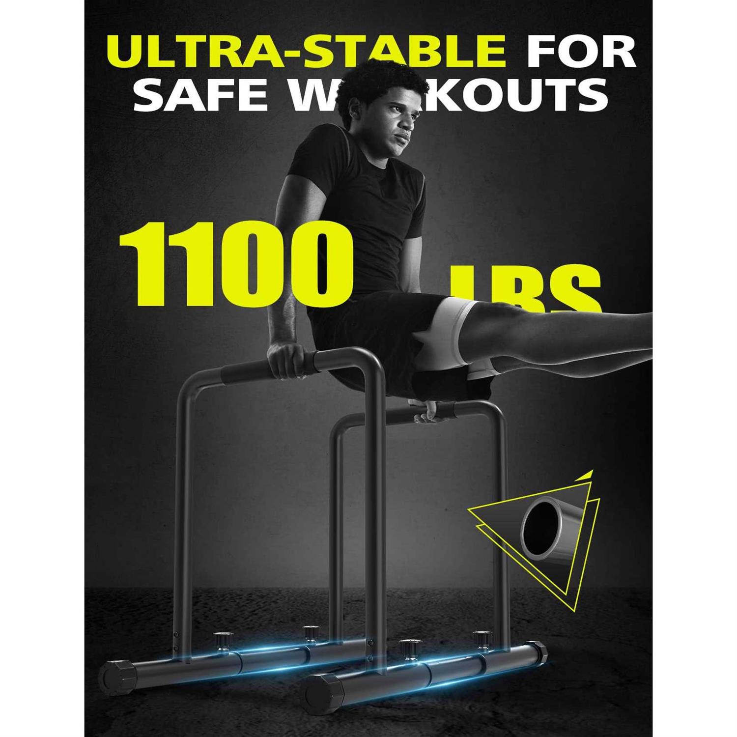 Dripex 1100lbs Adjustable Dip Bar Heavy Duty Steel Dip Station Home Dip Stand with Two Safety Connectors - Sports Supplies Online Store