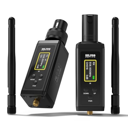 UHF Wireless XLR Transmitter and Receiver with Dual Antennas, 470ft Range, Auto Channel Scanning, Plug-on Wireless Mic Adapter for Audio Mixer