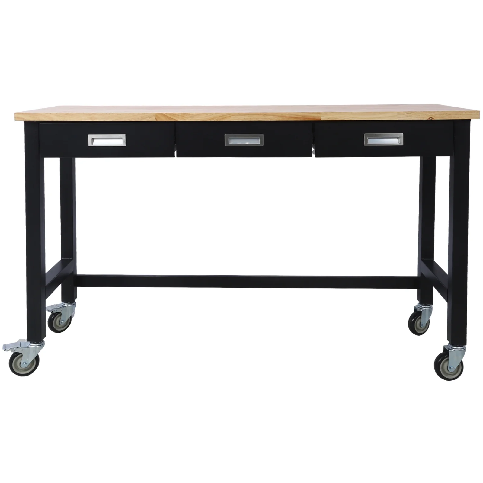 60in Work Bench, Adjustable Workbench with Drawer Storage, Heavy Duty Bamboo Wood Work Table with Wheels for Garage Home Office