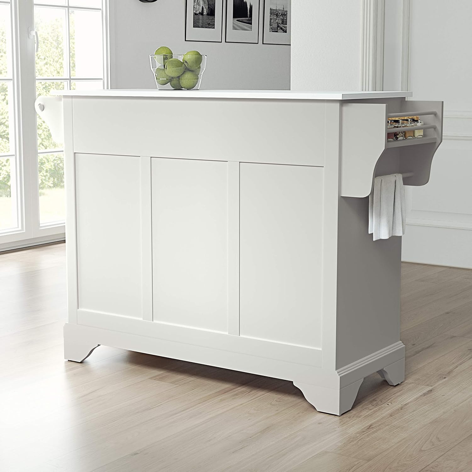 Crosley Furniture Lafayette Full Size Kitchen Island with Solid White Granite Top, White