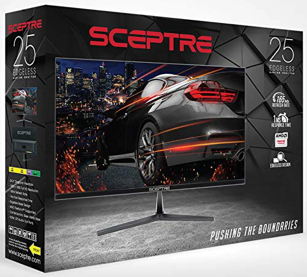 Sceptre E255B-1658A 25" FHD 1080p 165Hz 144Hz 1ms AMD FreeSync gaming LED Monitor 2x HDMI 2.0 1x DisplayPort RTS FPS Build-in Speakers, Machine Black