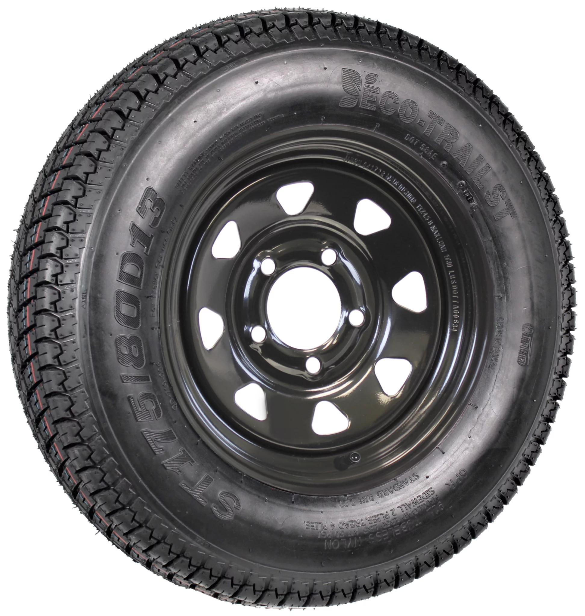 2-Pk Mounted Trailer Tire Black Spoke Wheel Rim ST175/80D13 C 175/80D13 13 5-4.5