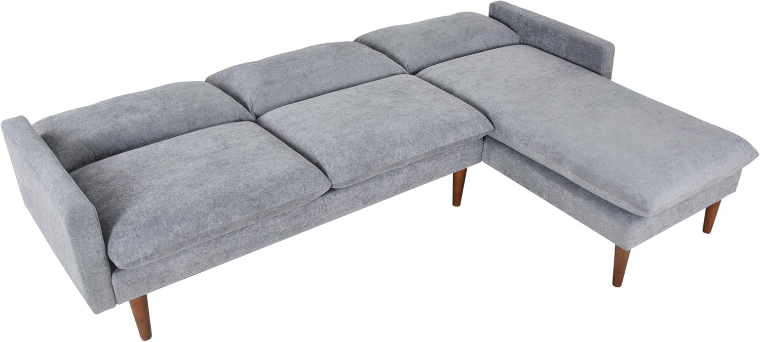 Upholstered Sectional Sofa for Home Apartment Dorm, Bonus Room Compact Spaces w/Chaise Lounge, 3-Seat, L-Shape Design - Grey