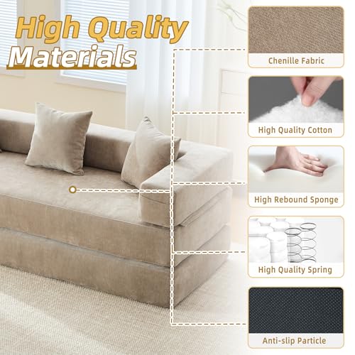Convertible Sleeper Sofa Bed with Cylindrical Pillow, Corduroy Folding Mattress Couch with Fixed-Shape Frame