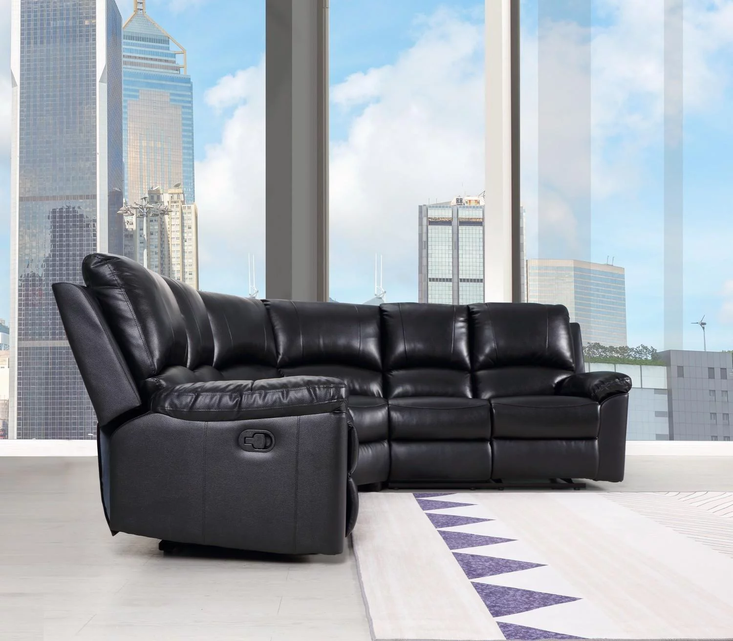 Black Leather Air Power Reclining Sectional Contemporary Global United 9241