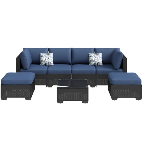 U-MAX 7 Piece Outdoor Patio Furniture Set, PE Rattan Outdoor Wicker Sectional Furniture Chair Set with Cushions and Tea Table