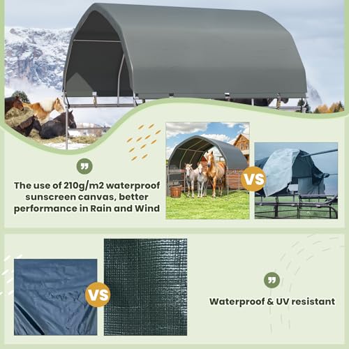 YOLENY Corral Shelter (Green, 12'x12'), Heavy Duty Round Style Canopy, Waterproof and UV Treated Universal Cover