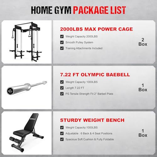 WM3-V4 Folding Squat Rack, Wall Mounted Power Rack with Dual Independent Pulley System