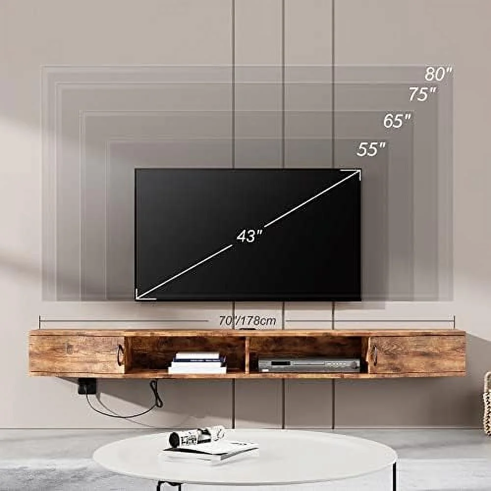 HJZUINIUNIU Audio Video Shelving Wall Mounted Floating TV Stand Wood TV Media Console Floating Entertainment Center Desk with  TV  Console for Living