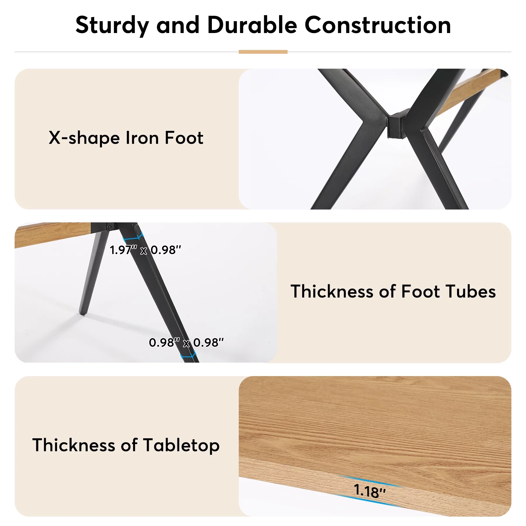 Tribesigns 63 inches Dining Table for 4-6, Large Rectangular Wood Kitchen Table Dining Room Furniture Table with X-Shaped Iron Frame