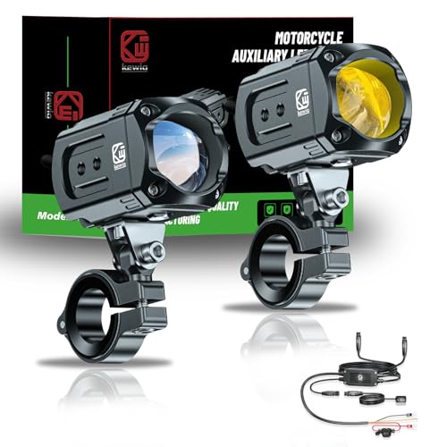 Kewig Motorcycle Auxiliary LED Light Kit Driving Spotlights White/Amber Fog Light with Mount Brackets Wire Harness Waterproof 60W Offroad Work Lights