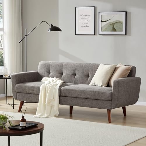 Tbfit L Shaped Couch Sofa, 80" W Mid-Century Modern Sectional Couches, 3 Seater Sofas with Wide Chaise Lounge & Two Pillows