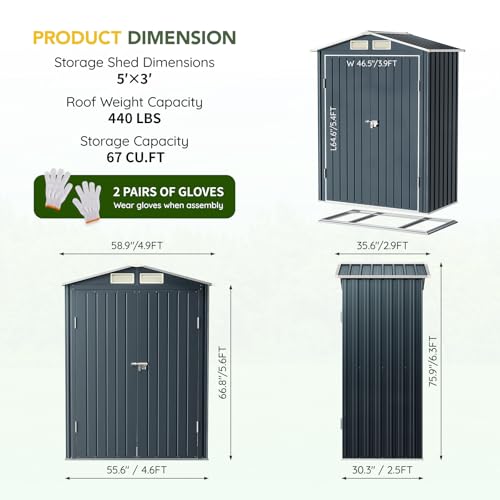 6x4FT Outdoor Steel Storage Shed with Clear Window, Lockable Doors, Weather-Resistant Metal Tool Shed for Garden, Backyard, Patio, and Utility Storage